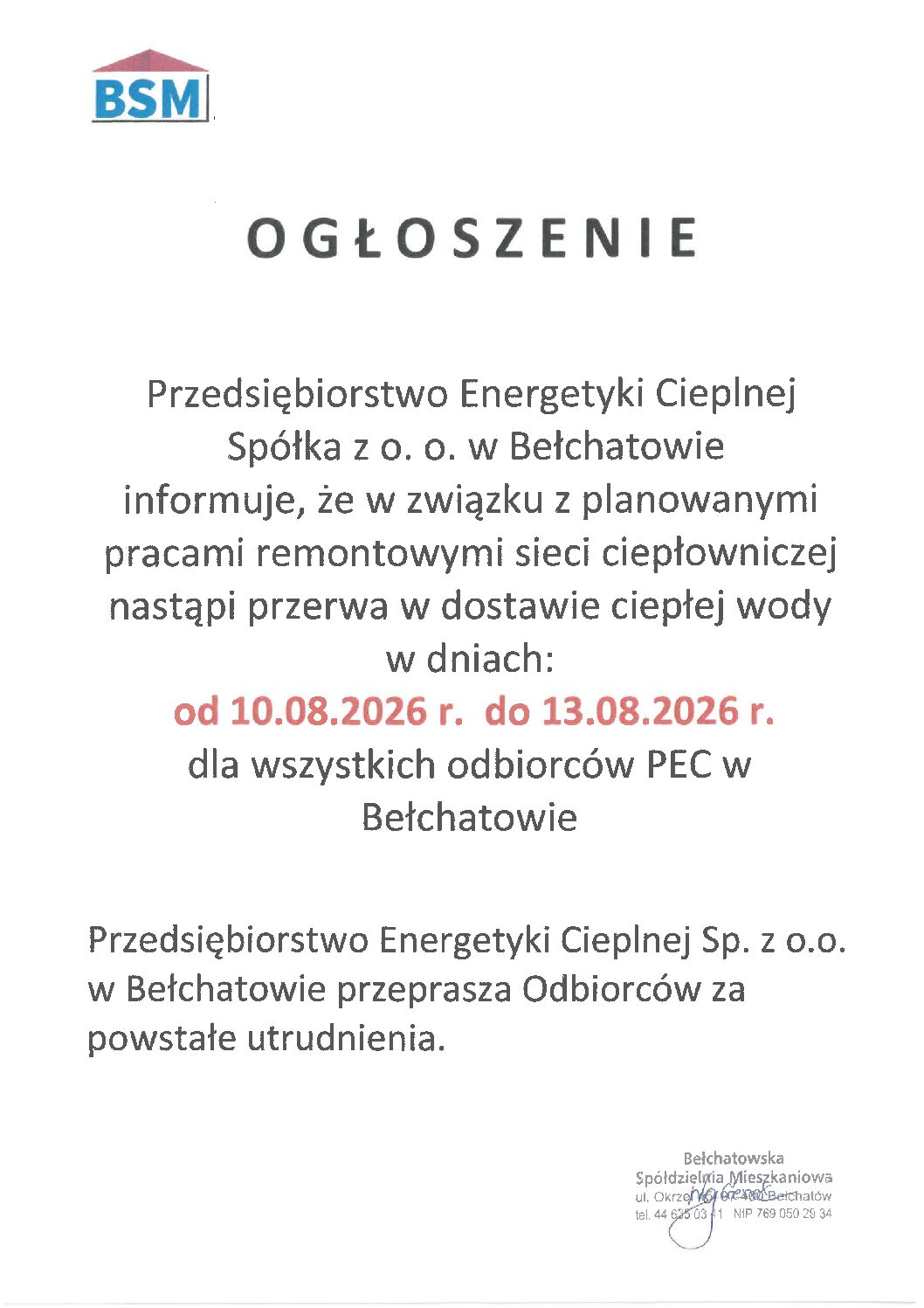 Przerwa w dostawie ciepłej wody